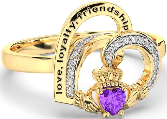 Diamond Amethyst Gold Silver Irish Claddagh 