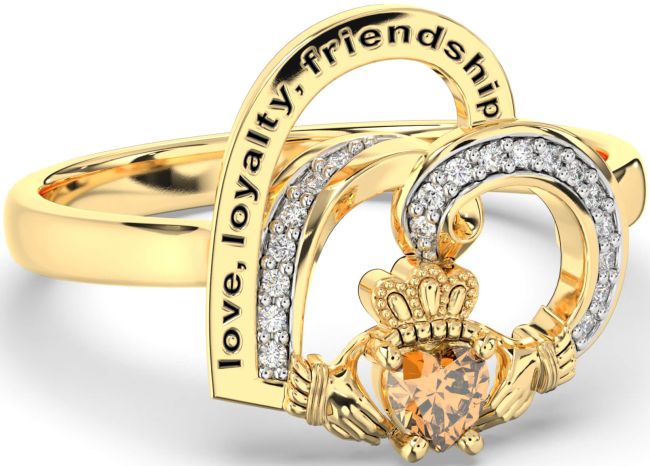 Diamond Citrine Gold Silver Irish Claddagh 