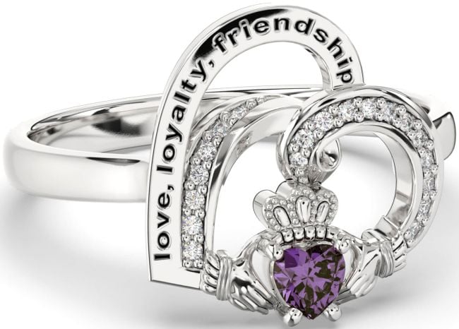 Diamond Alexandrite Silver Irish Claddagh 