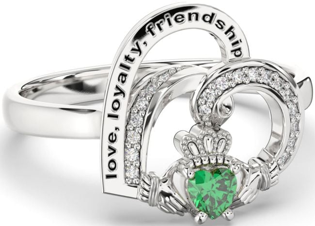 Diamond Emerald Silver Irish Claddagh 