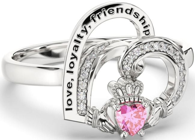 Diamond Pink Tourmaline Silver Irish Claddagh 