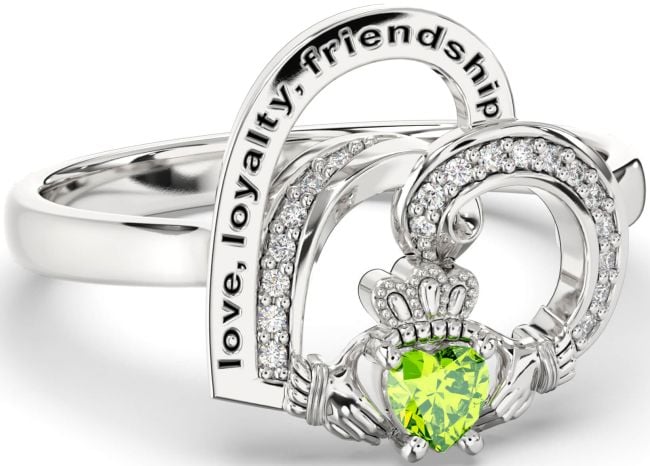 Diamond Peridot Silver Irish Claddagh 