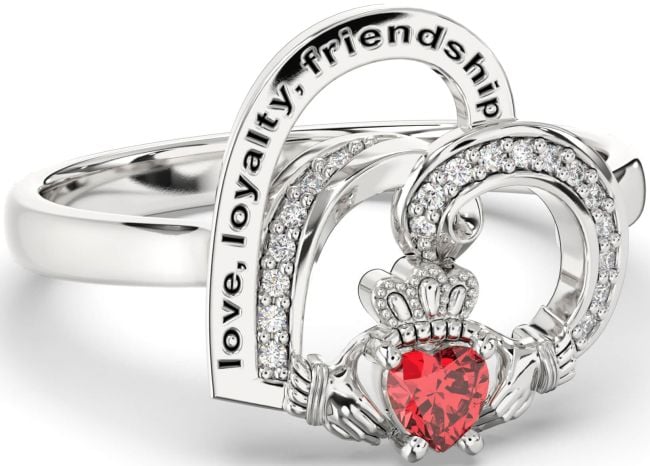 Diamond Ruby Silver Irish Claddagh 