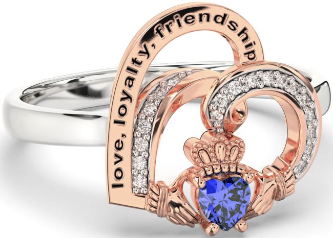 Diamond Sapphire Rose Gold Silver Irish Claddagh 