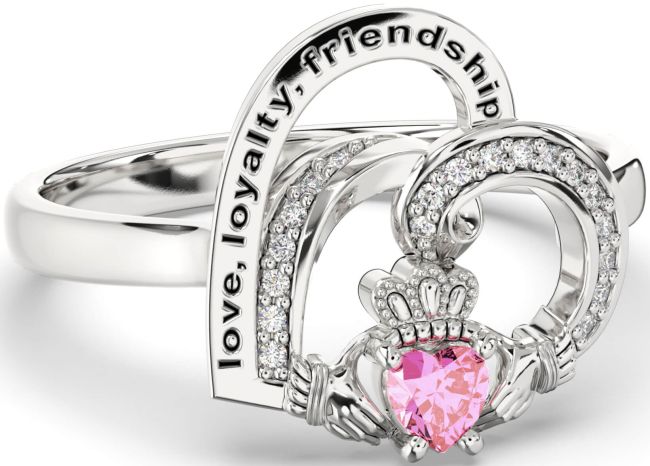 Diamond Pink Tourmaline White Gold Irish Claddagh 