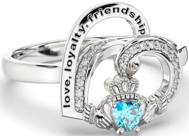 Diamond Topaz White Gold Irish Claddagh 