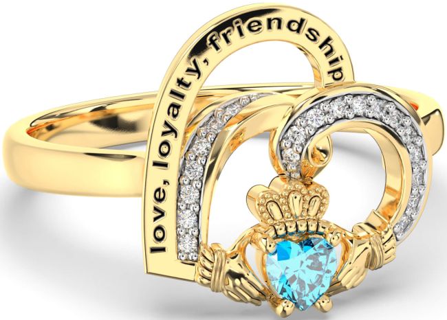 Diamond Topaz Gold Irish Claddagh 