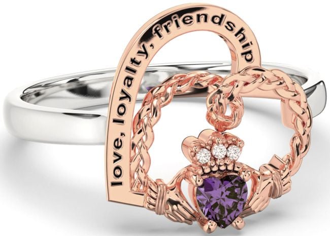 Diamond Alexandrite Rose Gold Silver Irish Claddagh 