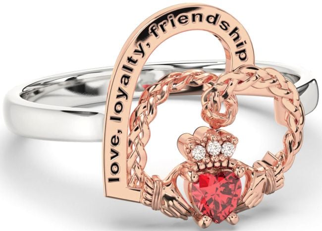 Diamond Ruby Rose Gold Silver Irish Claddagh 