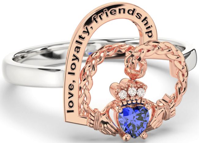 Diamond Sapphire Rose Gold Silver Irish Claddagh 