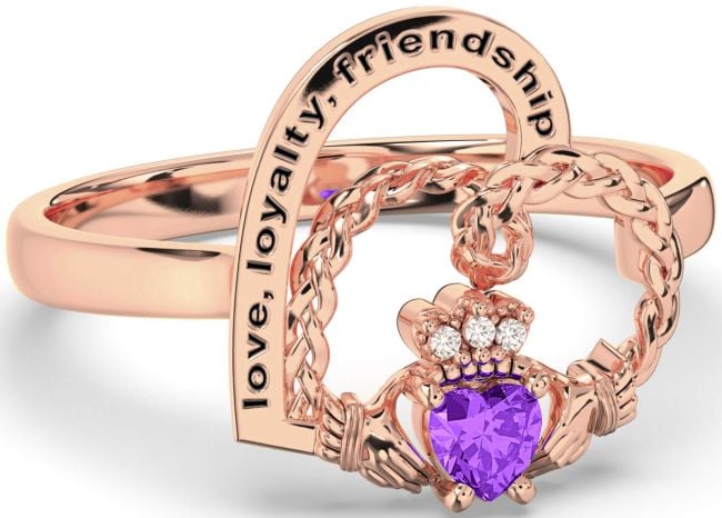 Diamond Amethyst Rose Gold Silver Irish Claddagh 