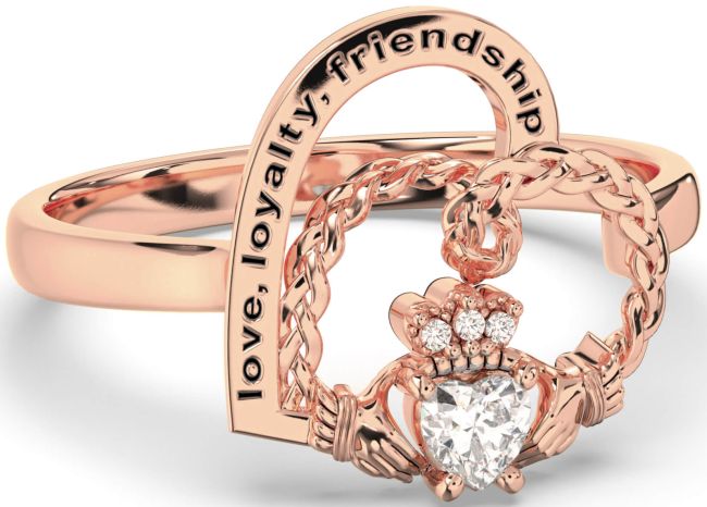 Diamond Rose Gold Silver Irish Claddagh 