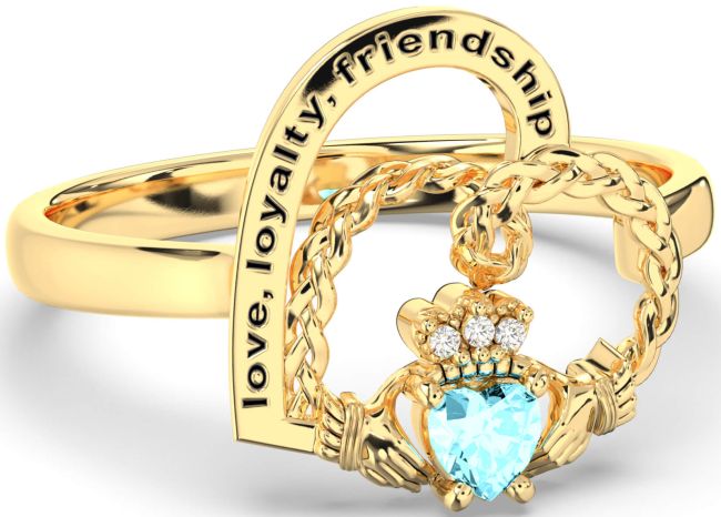 Diamond Aquamarine Gold Silver Irish Claddagh 