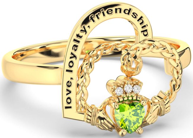 Diamond Peridot Gold Silver Irish Claddagh 