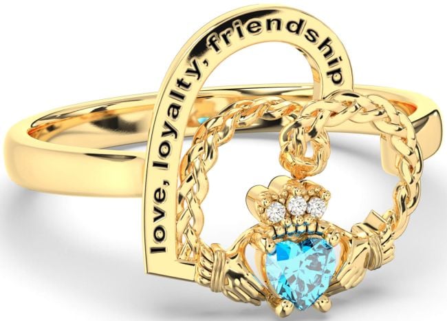 Diamond Topaz Gold Silver Irish Claddagh 