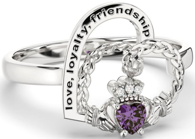 Diamond Alexandrite Silver Irish Claddagh 