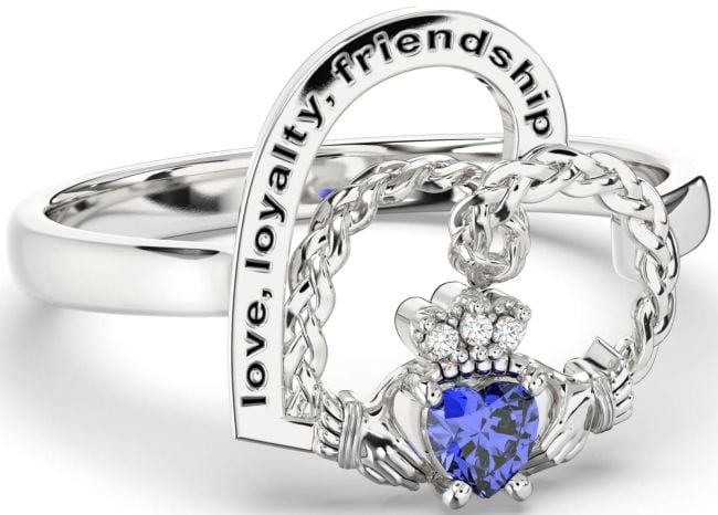 Diamond Sapphire Silver Irish Claddagh 