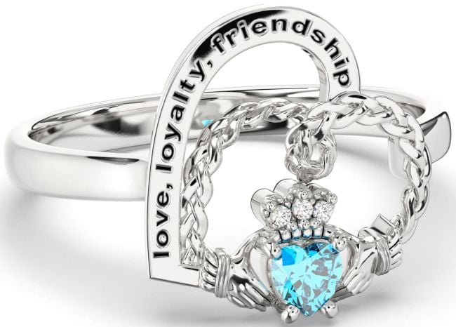 Diamond Topaz Silver Irish Claddagh 