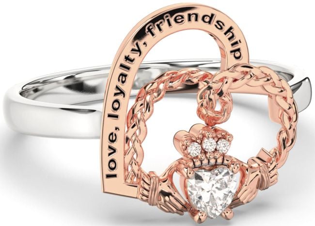 Diamond Rose Gold Silver Irish Claddagh 