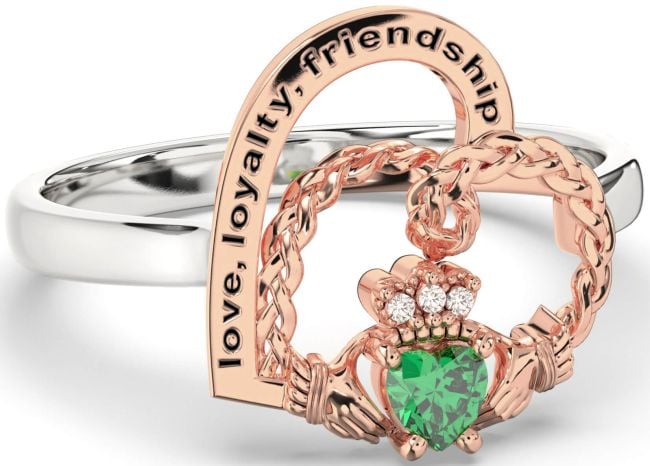 Diamond Emerald Rose Gold Silver Irish Claddagh 