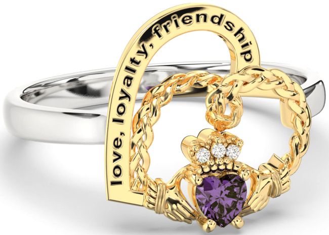 Diamond Alexandrite Gold Silver Irish Claddagh 