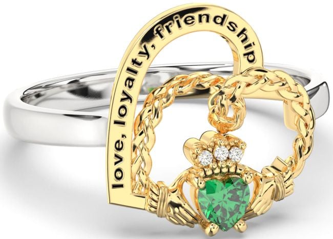 Diamond Emerald Gold Silver Irish Claddagh 