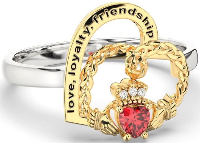 Diamond Ruby Gold Silver Irish Claddagh 