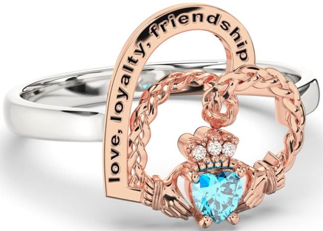 Diamond Topaz White Rose Gold Irish Claddagh 