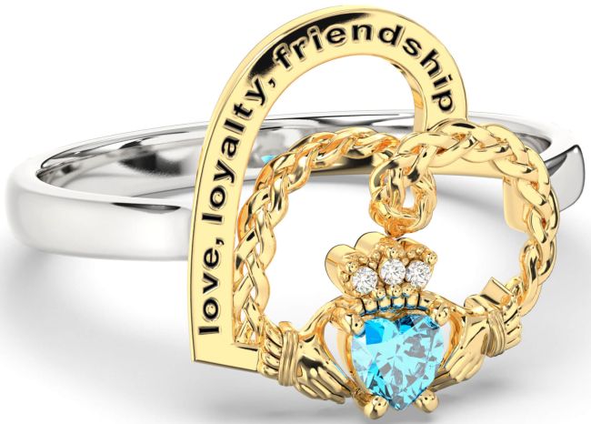 Diamond Topaz White Yellow Gold Irish Claddagh 