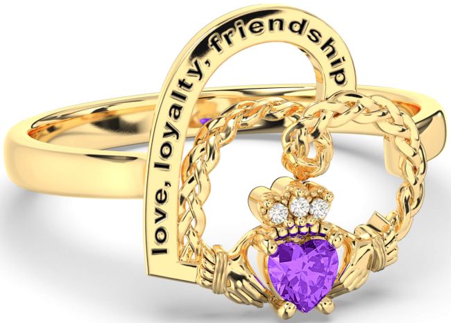 Diamond Amethyst Gold Irish Claddagh 