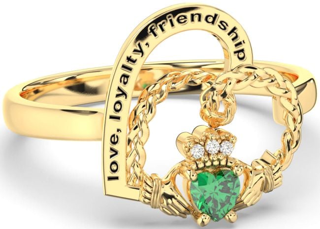 Diamond Emerald Gold Irish Claddagh 