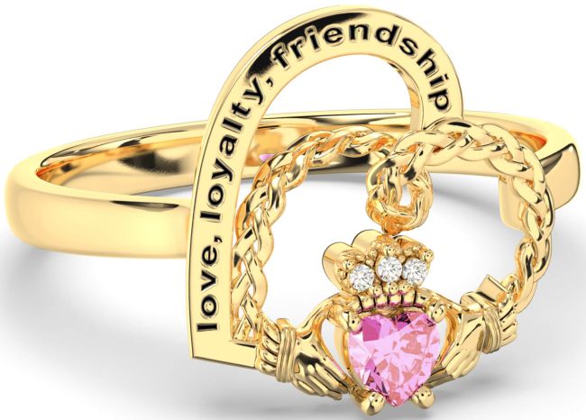 Diamond Pink Tourmaline Gold Irish Claddagh 