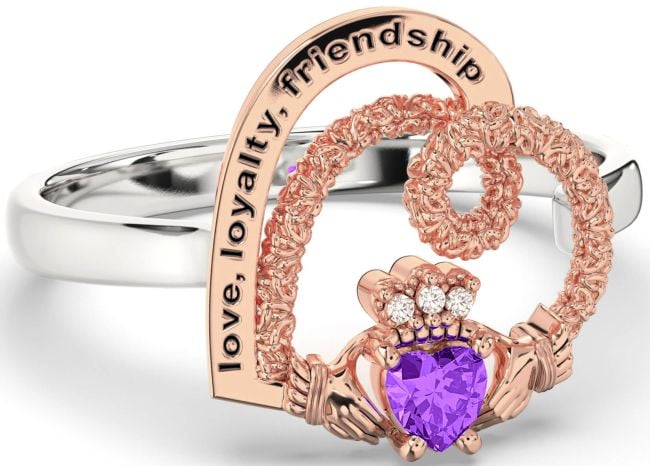 Diamond Amethyst Rose Gold Silver Irish 