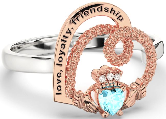 Diamond Aquamarine Rose Gold Silver Irish 