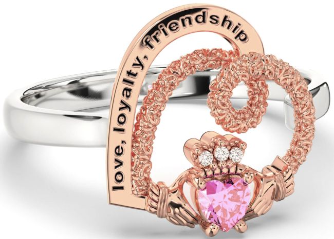 Diamond Pink Tourmaline Rose Gold Silver Irish 