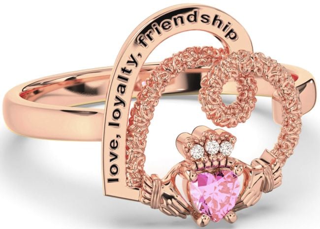 Diamond Pink Tourmaline Rose Gold Silver Irish 