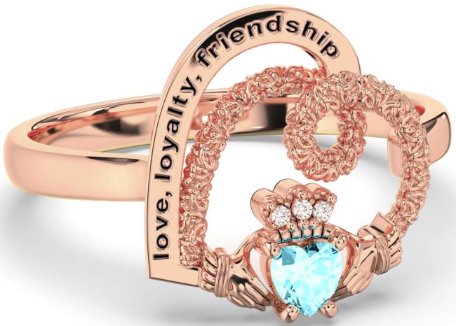 Diamond Aquamarine Rose Gold Irish 