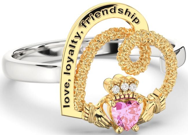 Diamond Pink Tourmaline Gold Silver Irish 