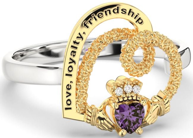 Diamond Alexandrite White Yellow Gold Irish 