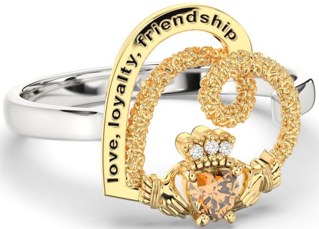 Diamond Citrine White Yellow Gold Irish 