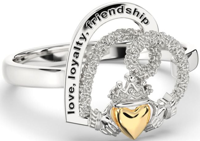 White Yellow Gold Heart Claddagh Irish 