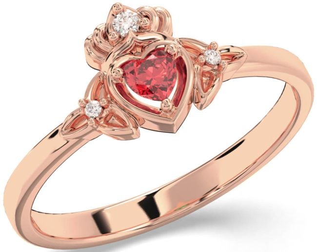 Diamond Ruby Rose Gold Silver Claddagh Celtic Trinity Knot Ring