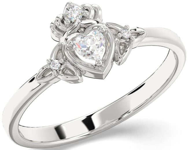 Diamond White Gold Claddagh Celtic Trinity Knot Ring