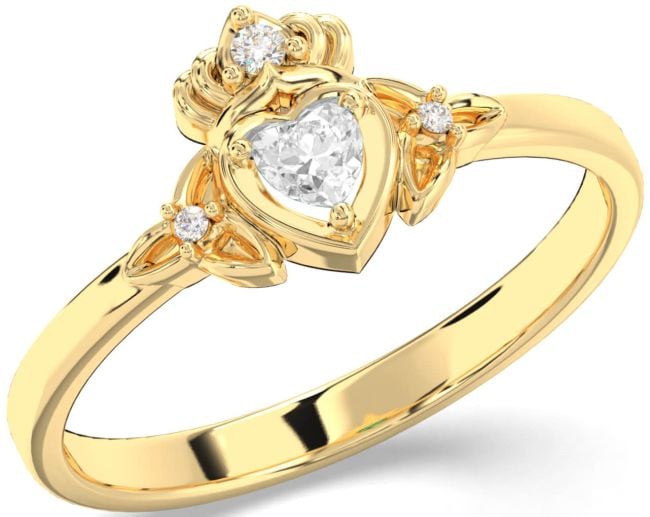 Diamant Gold Claddagh keltisch Dreieinigkeit Knoten Ring