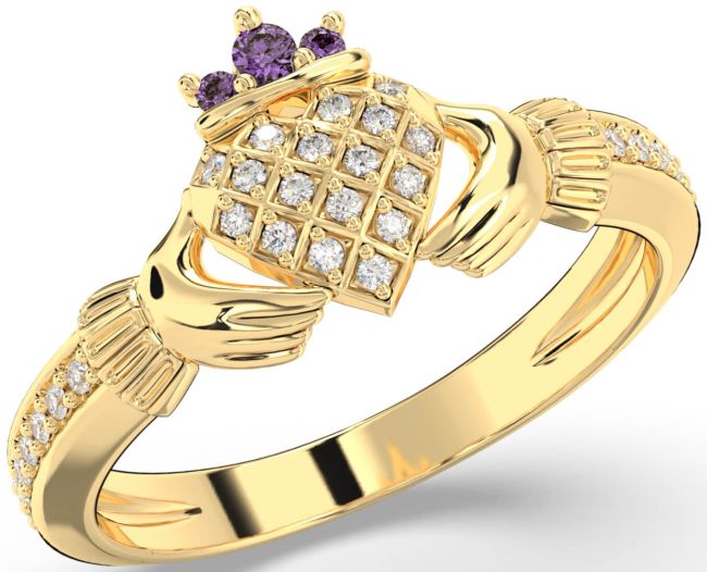 Diamond Alexandrite Gold Silver Claddagh Ring