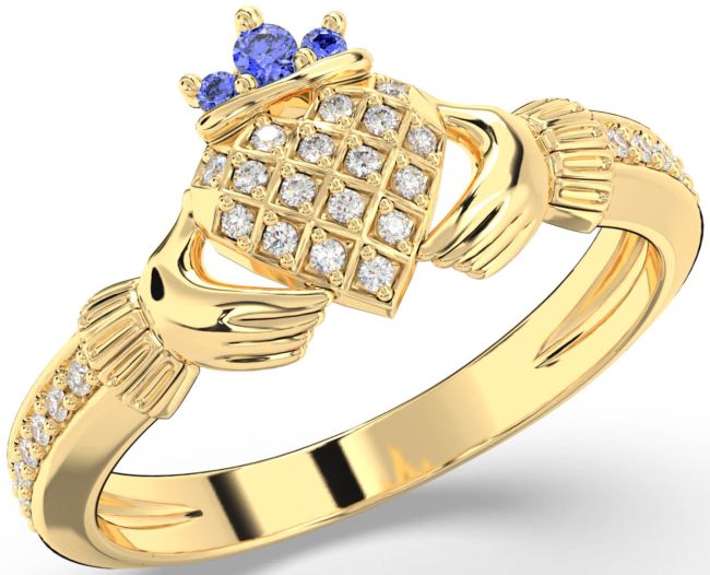 Diamond Sapphire Gold Silver Claddagh Ring