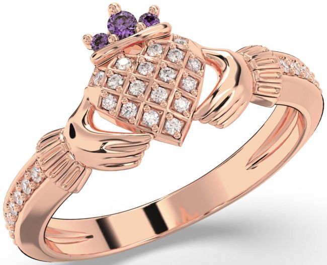 Diamond Alexandrite Rose Gold Claddagh Ring