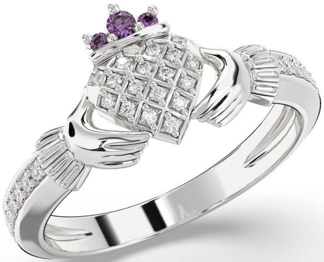 Diamond Alexandrite Silver Claddagh Ring