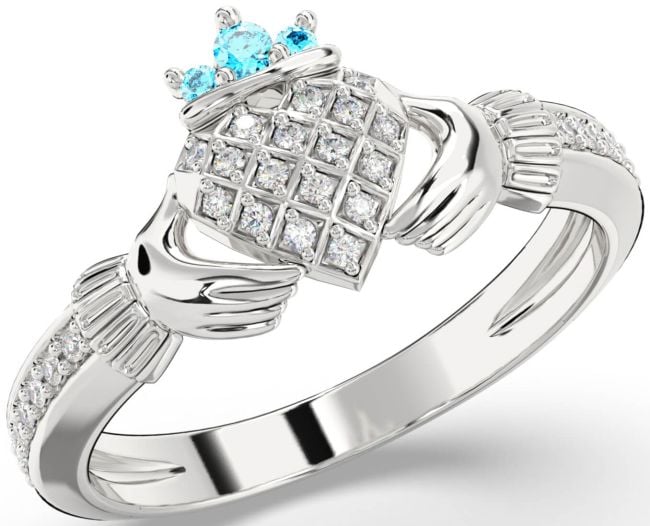 Diamond Topaz Silver Claddagh Ring