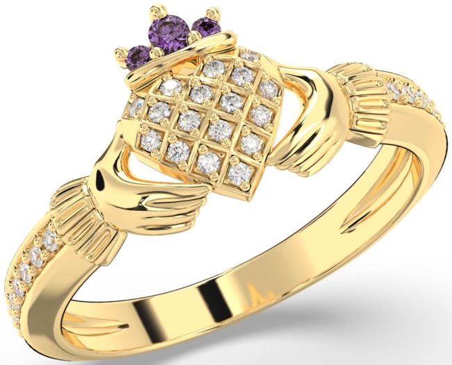 Diamond Alexandrite Gold Claddagh Ring